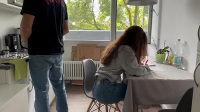 Roommate fucks me hard in the kitchen